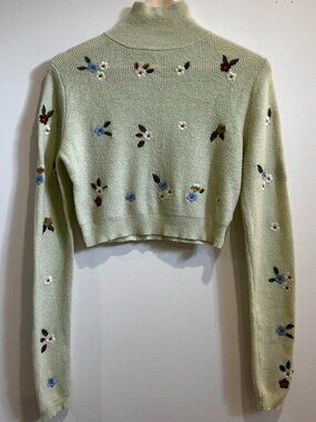Green Embroidered Knit Sweater
